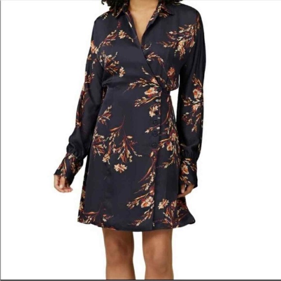 EQUIPMENT Harmon Navy Blue Floral Draped Cross-Front Long Sleeve Wrap Dress XS - Picture 2 of 4